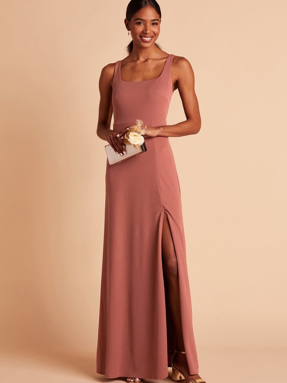 Birdy Grey Mauve Square-Neck Maxi Dress with Side Slit
